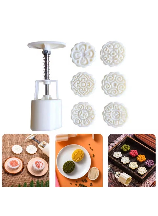 Mooncake Press Mold Set with 6 Flower Pattern Stamps – DIY Cookie, Pastry & Dessert Cutter – Food-Grade Plastic Hand Press Tool - Image 2